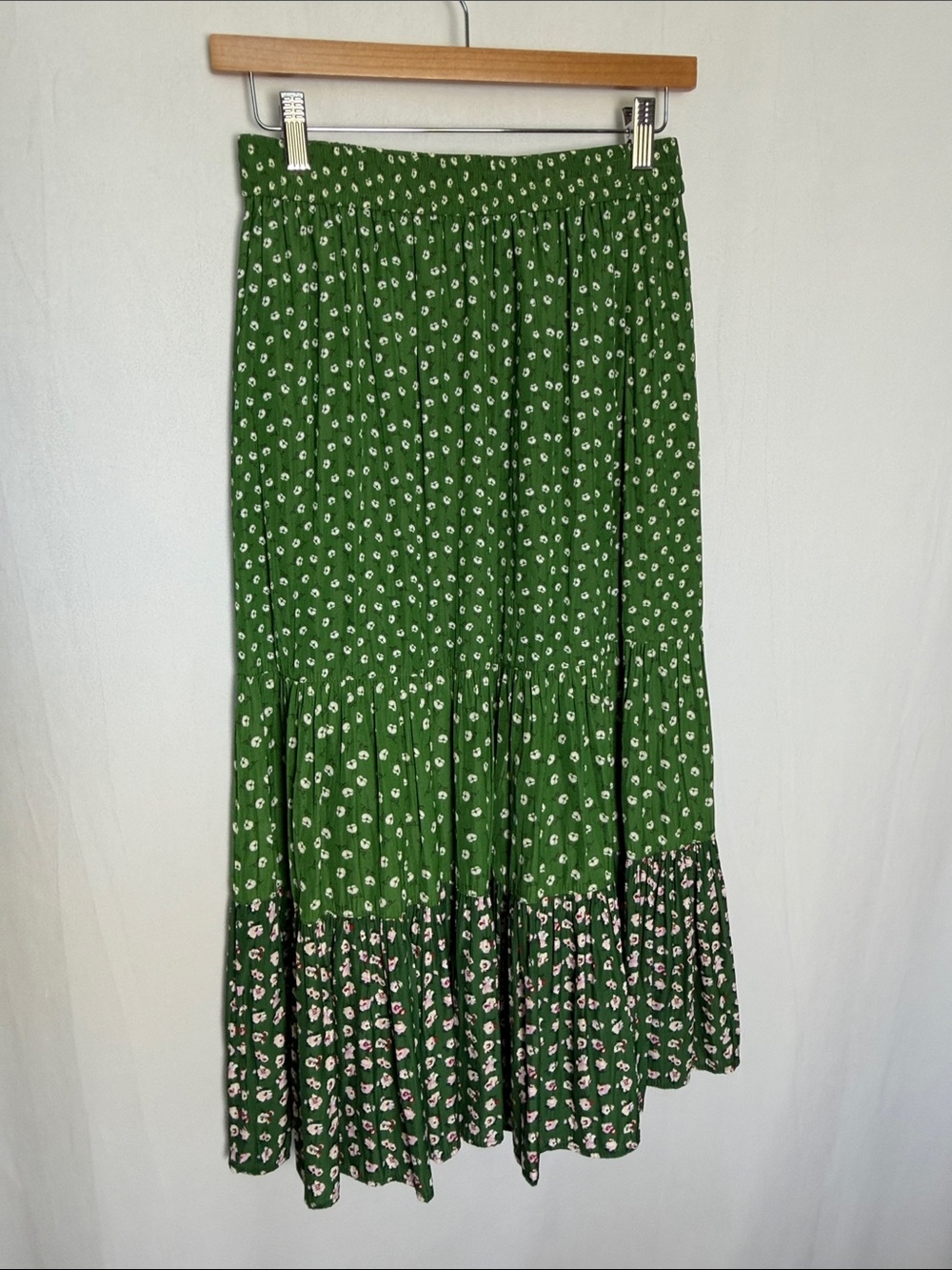 Paul & Joe X Uniqlo Green Ditsy Floral Tiered Maxi Skirt Size M Boho Cottagecore - Picture 5 of 10